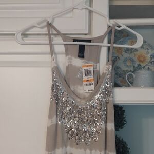 INC Embellished Tie Dye Beige/White Racerback Top Size S